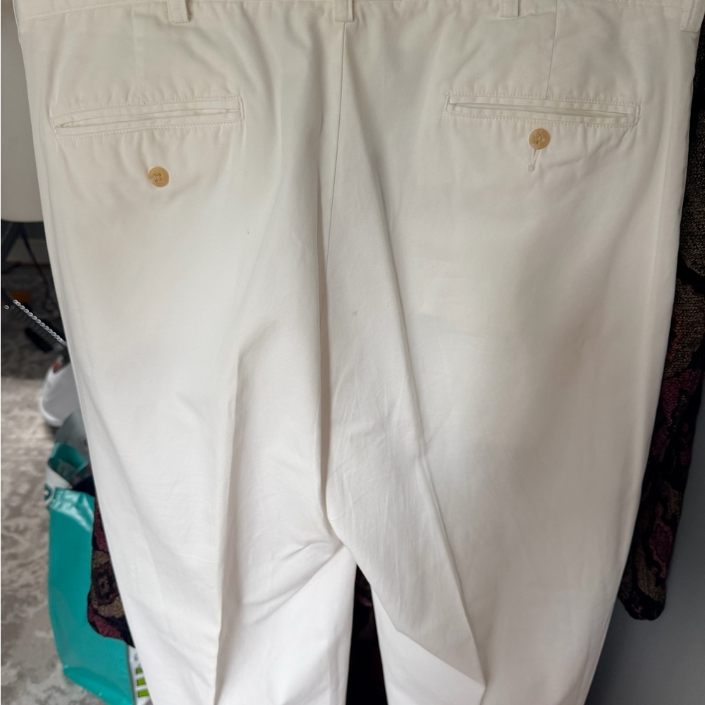 RALPH LAUREN POLO Men’s Cotton Twill Pleated Cuffed Trousers Ivory 36/30 - Picture 2 of 6